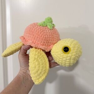 Meet Peach Handmade Crochet Turtle, Amigurumi Stuffed turtle, fruit turtle
